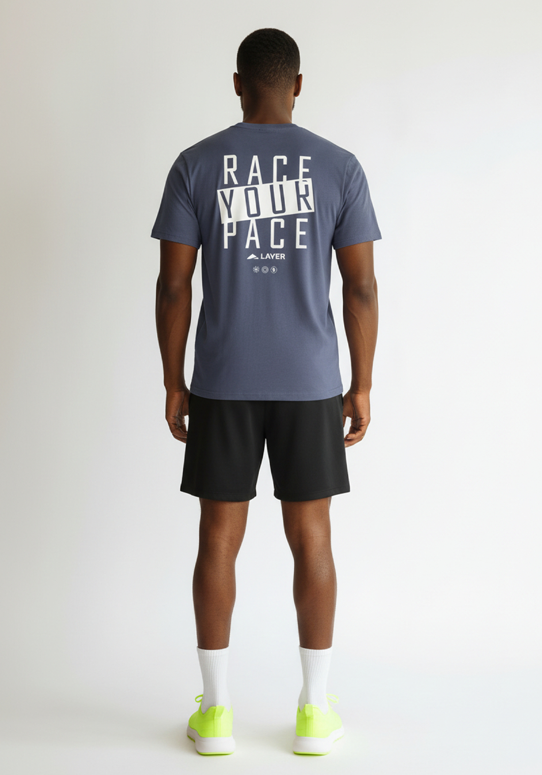 Layer Race Your Pace Symbol Tee in Storm, full back view
