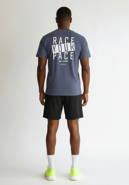Layer Race Your Pace Symbol Tee in Storm, full back view

