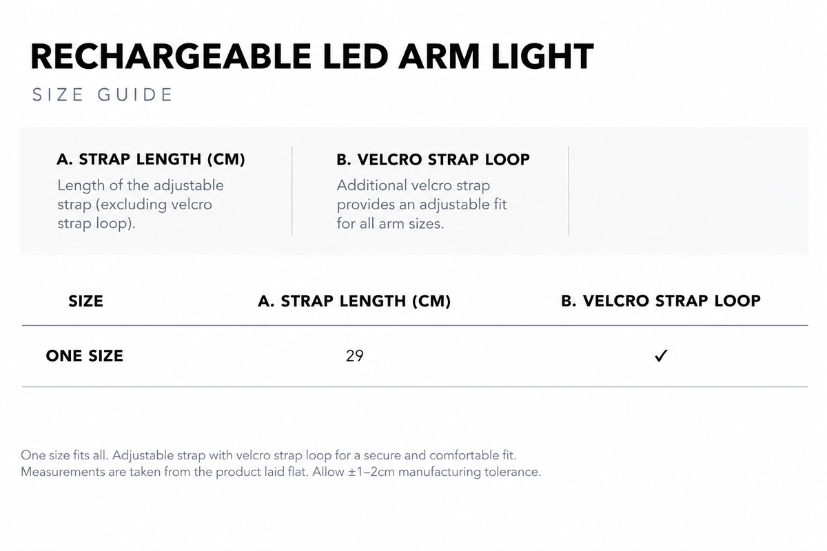 Size guide for Rechargeable LED Running Armband