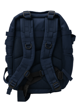 Layer Renegade Pro backpack in navy, back view with vented panel
