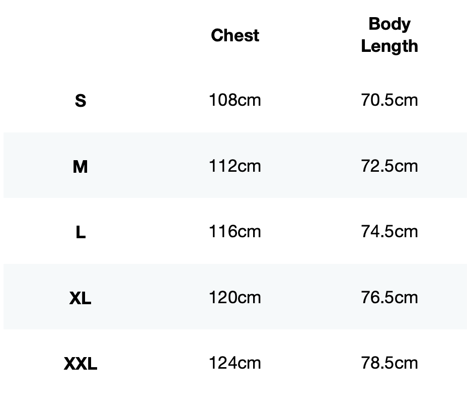 Size guide for Adapt Long Sleeve Running Top