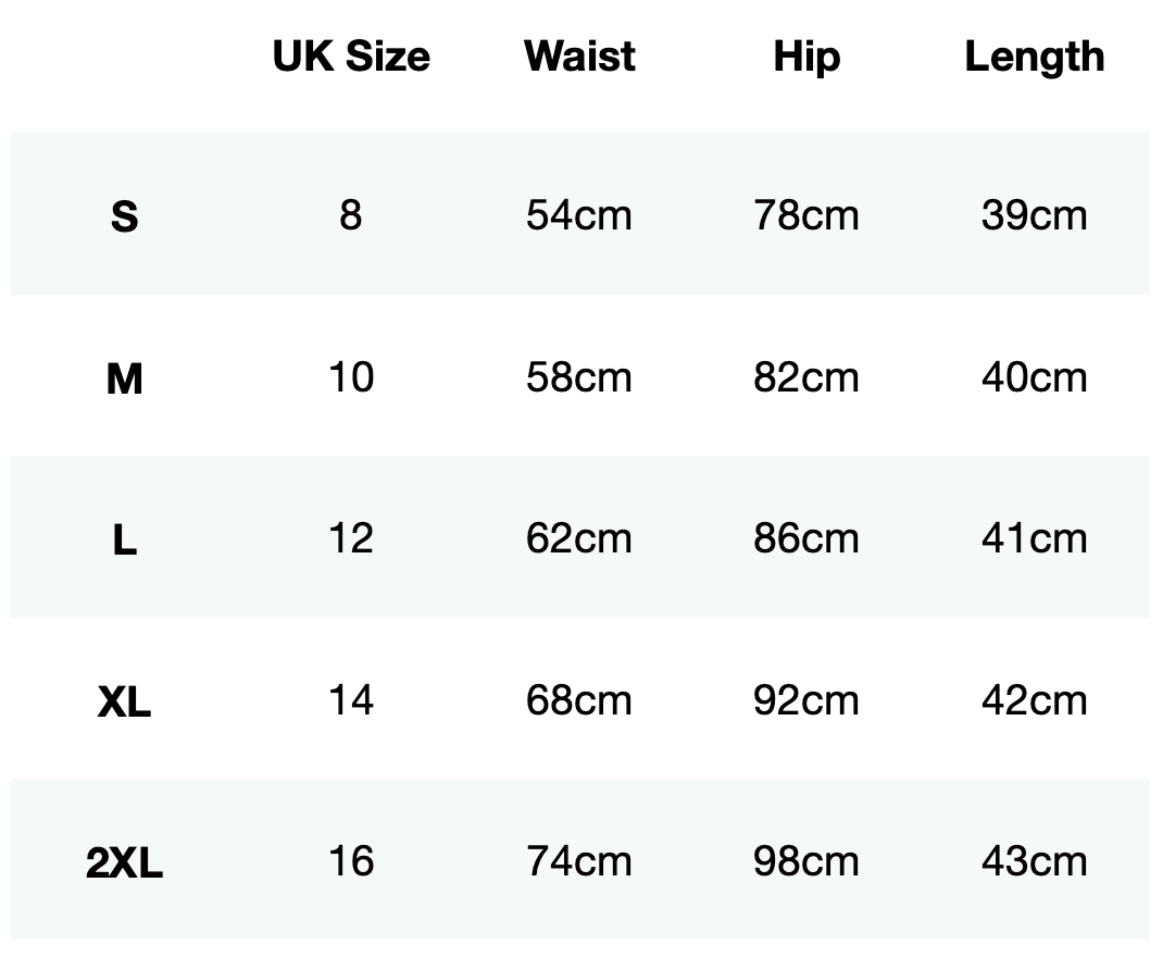 Size guide for Hybrid Training Tight Shorts