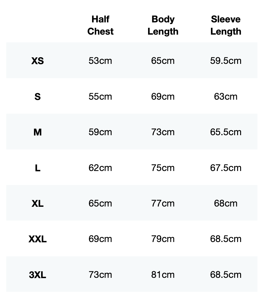 Size guide for Track Club Sweatshirt