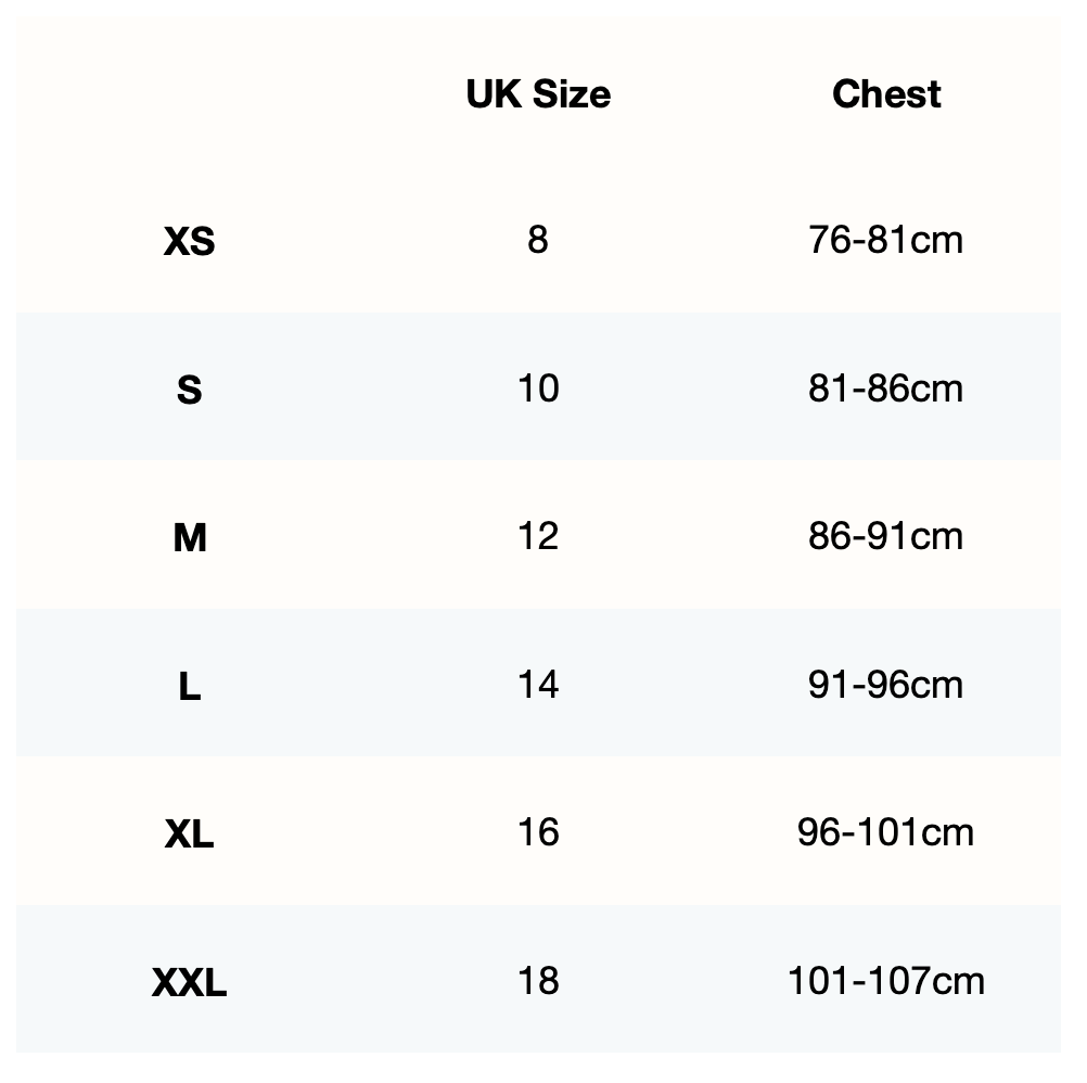 Size guide for Layer Performance Bra