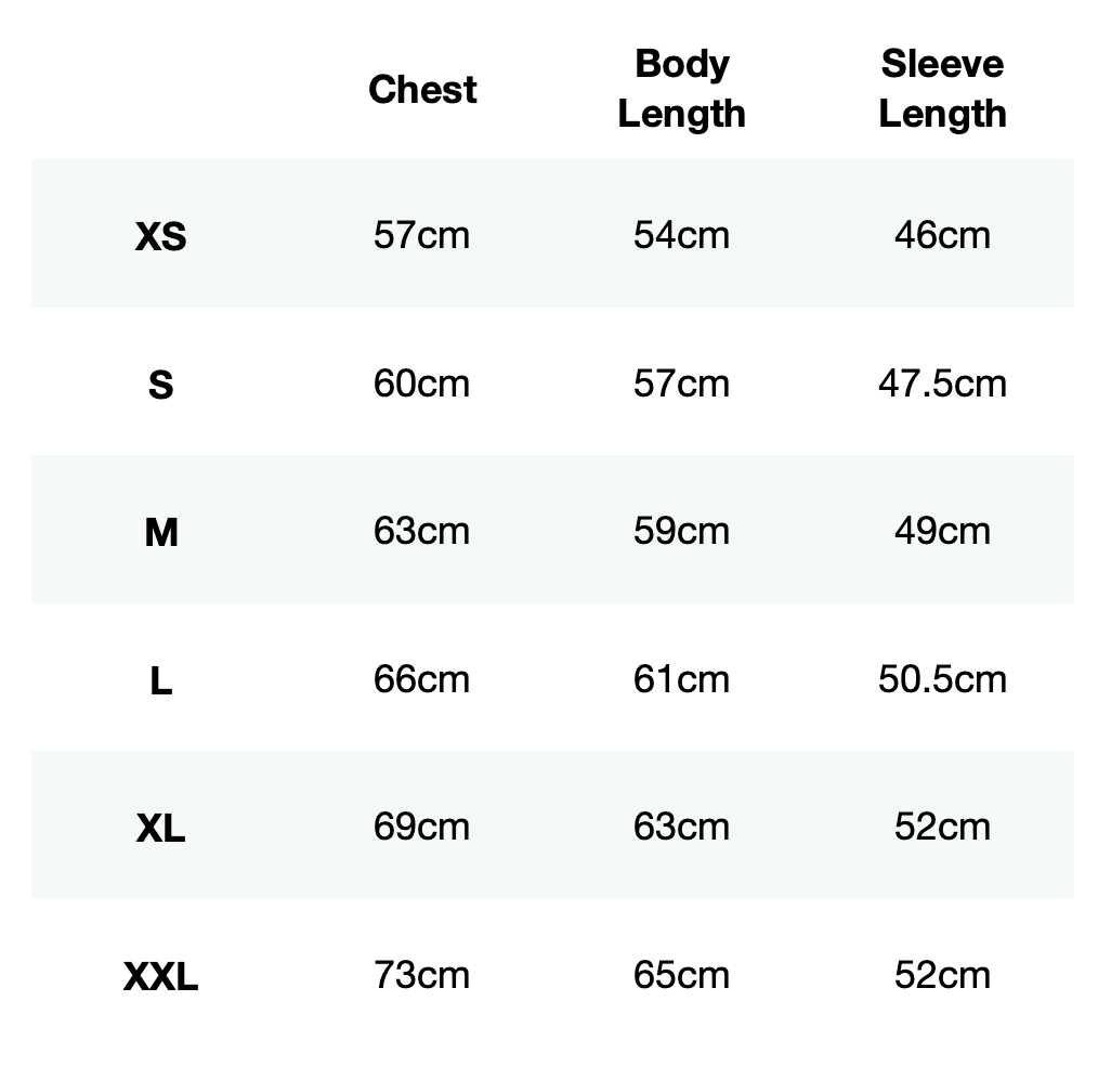 Size guide for Women's FTR Graphic Hoodie