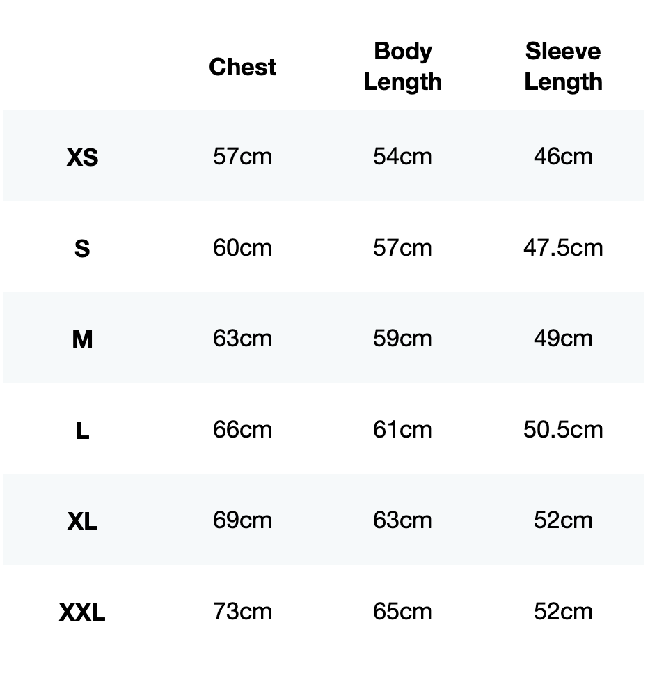 Size guide for WIT x Layer Impact Sweatshirt