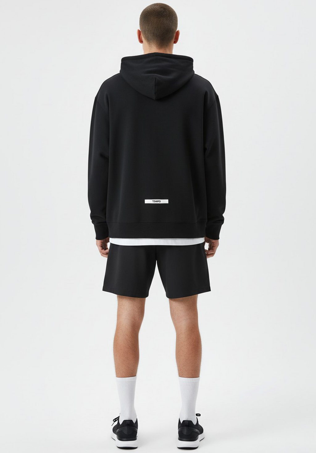 Layer Tempo Training Hoodie black full back view showing Tempo label detail