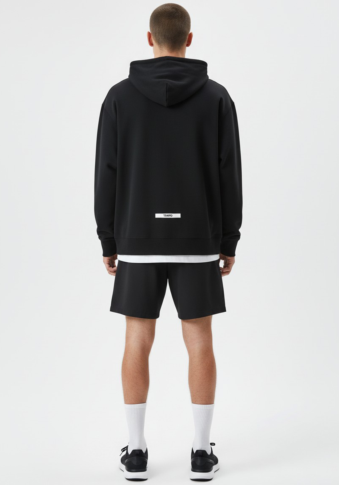 Layer Tempo Training Hoodie black full back view showing Tempo label detail