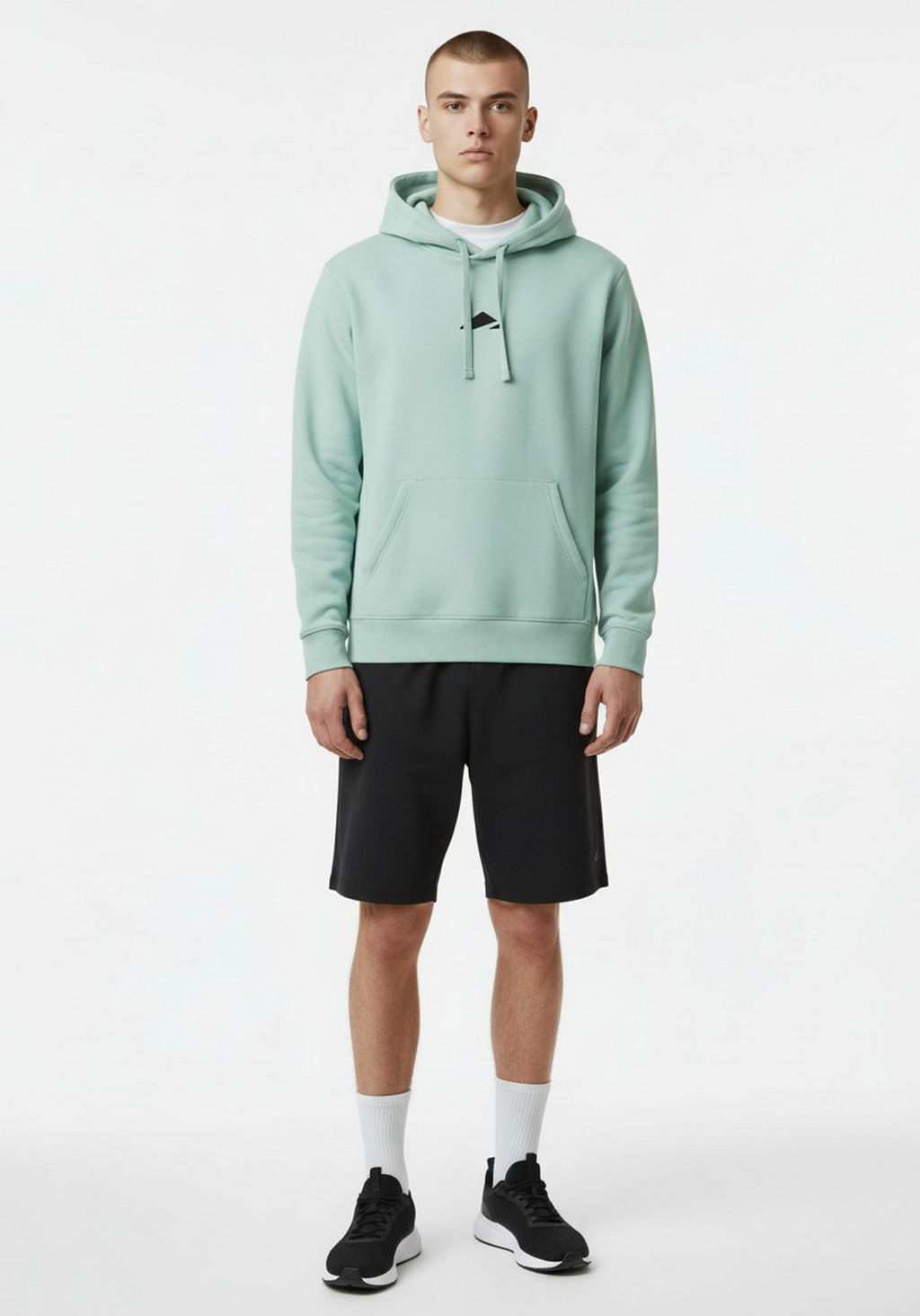 Layer Tempo Training Hoodie seafoam green angled front view showing hood and chest logo