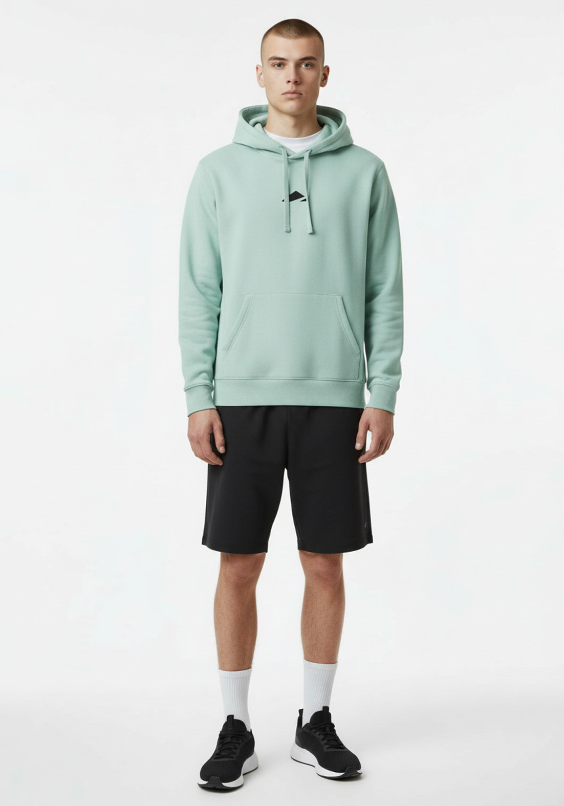 Layer Tempo Training Hoodie seafoam green angled front view showing hood and chest logo