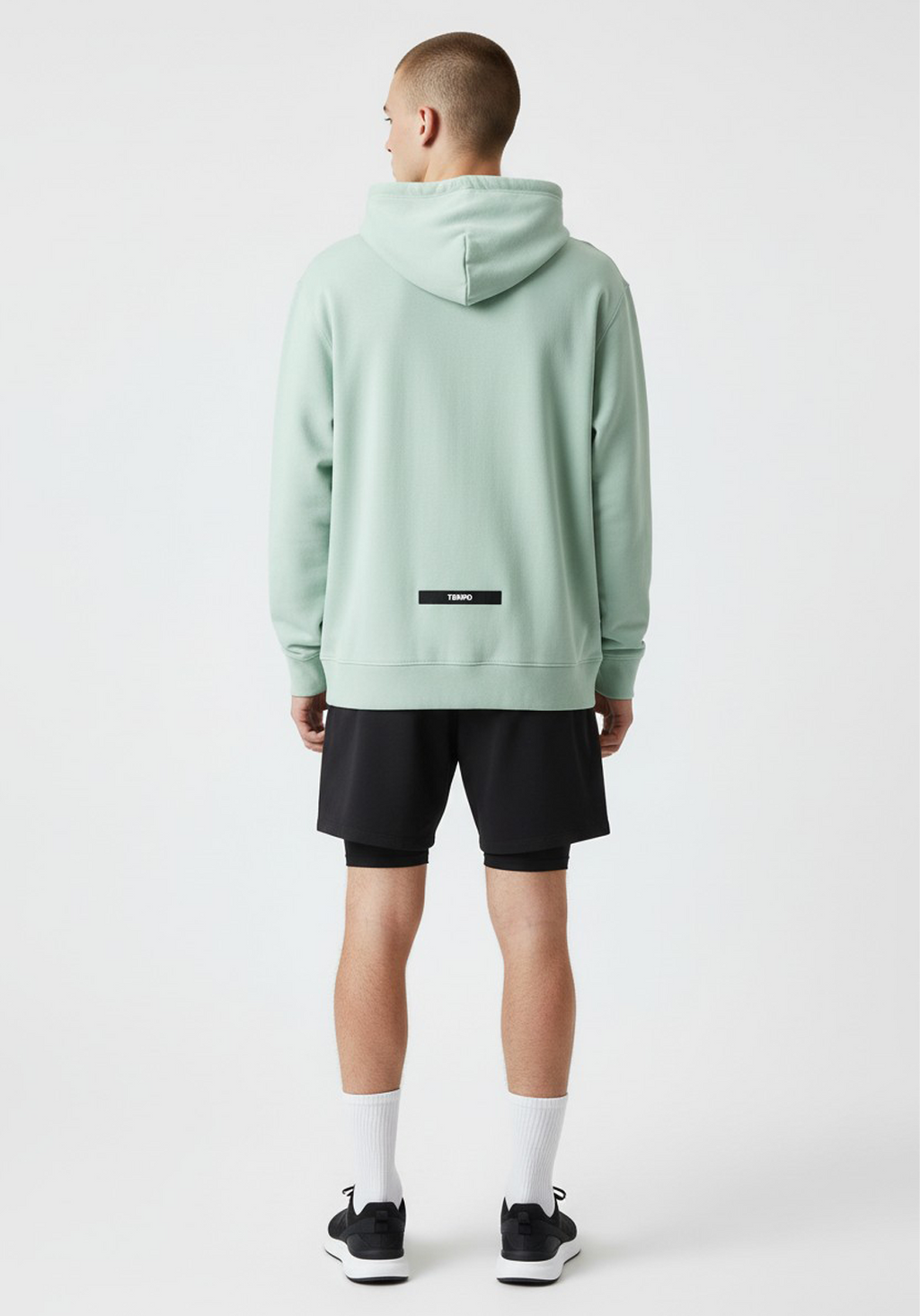 Layer Tempo Training Hoodie seafoam green full back view with Tempo label detail