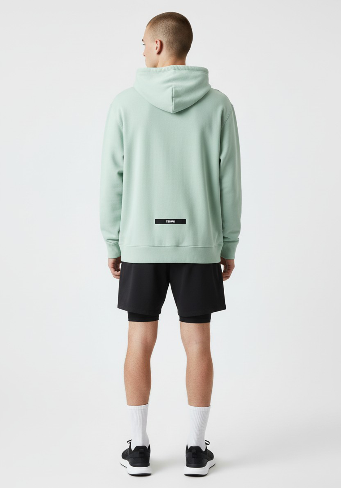 Layer Tempo Training Hoodie seafoam green full back view with Tempo label detail