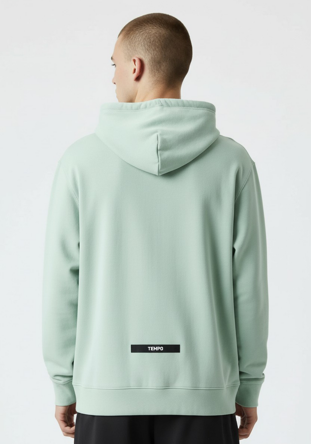Layer Tempo Training Hoodie seafoam green close up back view highlighting hood shape and fabric texture