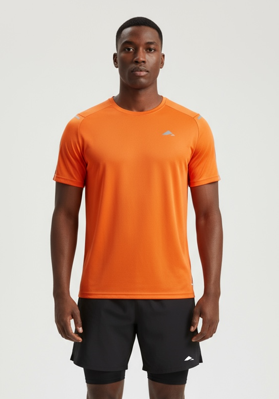 Layer Tempo Running Tee in orange blaze, front view
