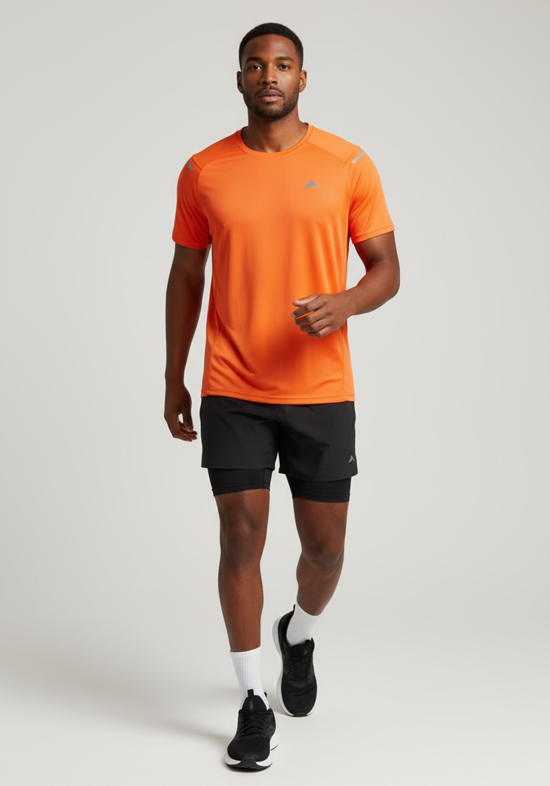 Layer Tempo Running Tee in orange blaze, front view, running
