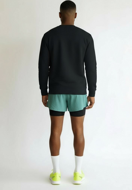 Layer Track Club sweatshirt in black, back view on model

