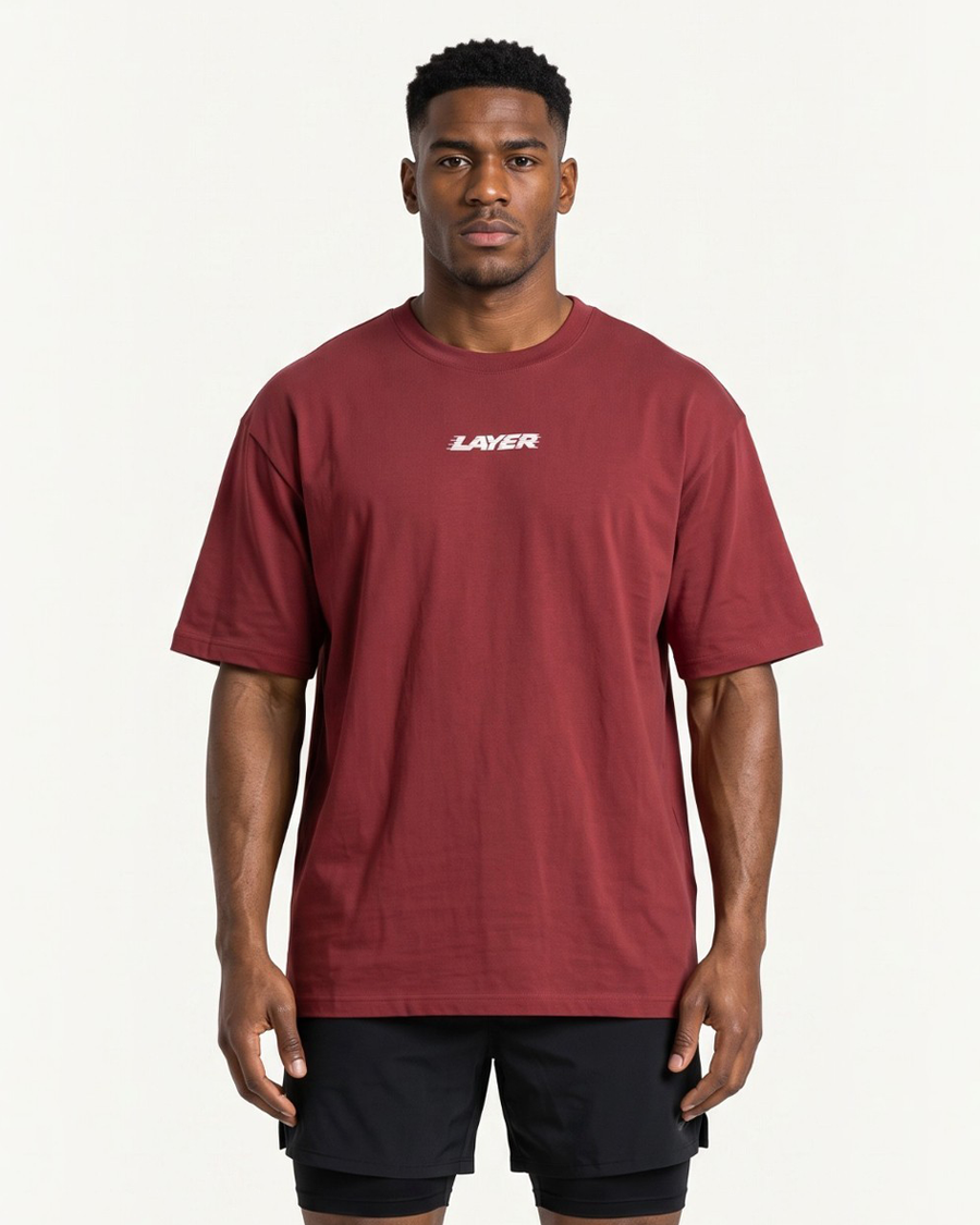 Trackline Oversized Tee - Deep Red