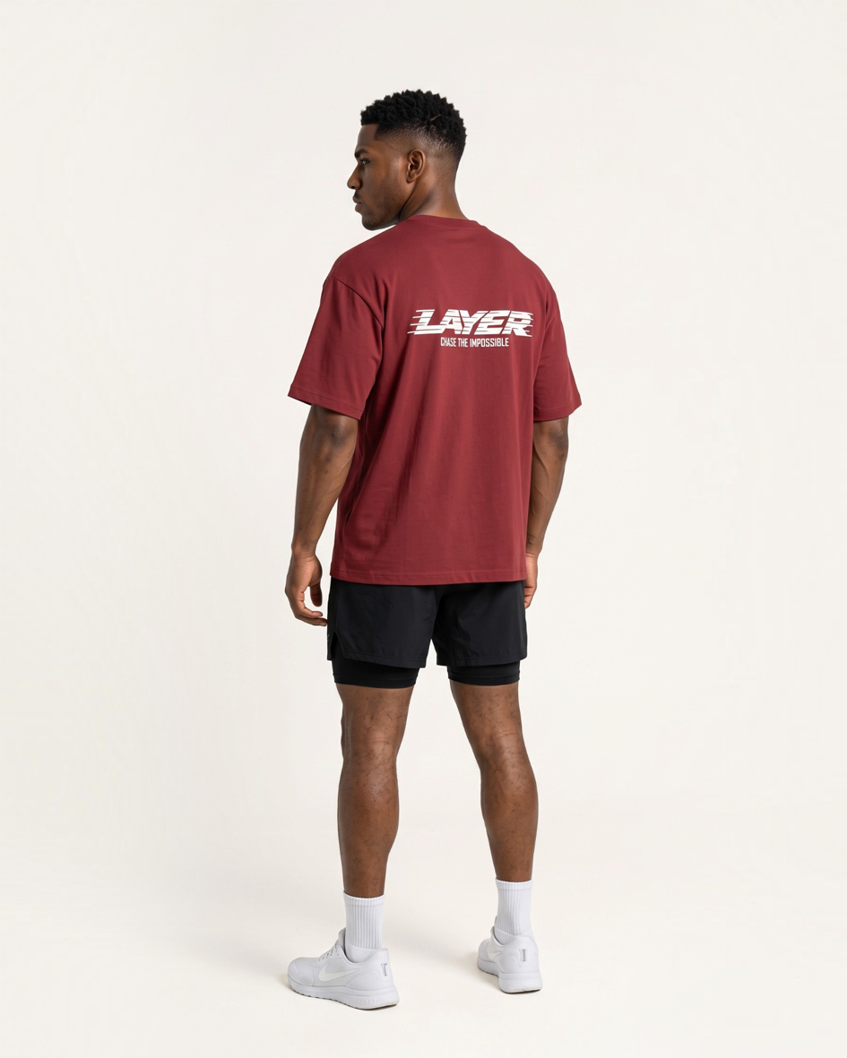 Trackline Oversized Tee - Deep Red