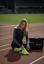 Layer Trackside Tote bag on athletics track beside runner tying trainers, designed for carrying training kit