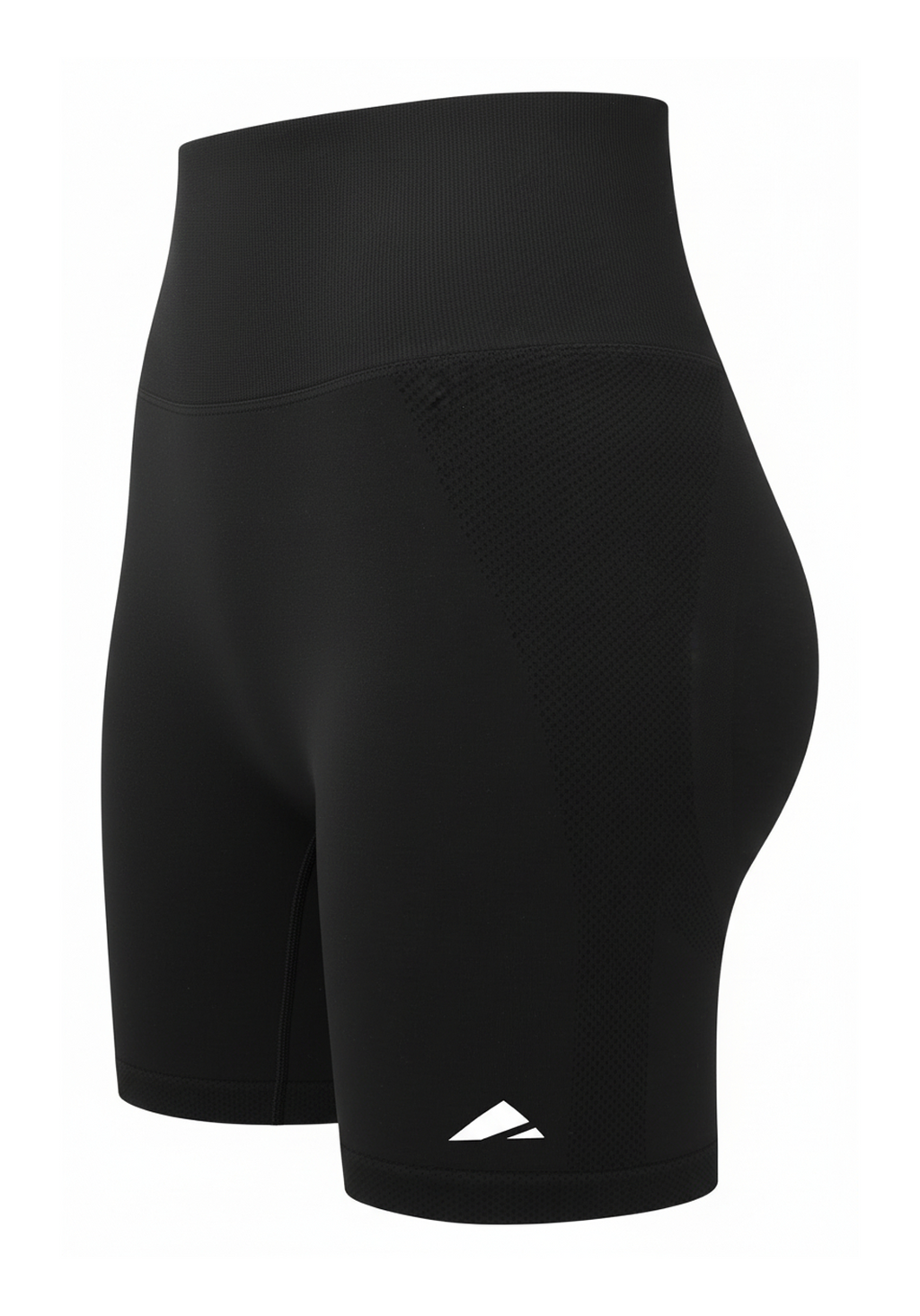 Close-up detail of black Layer Training Legging Shorts showing waistband and breathable paneling.