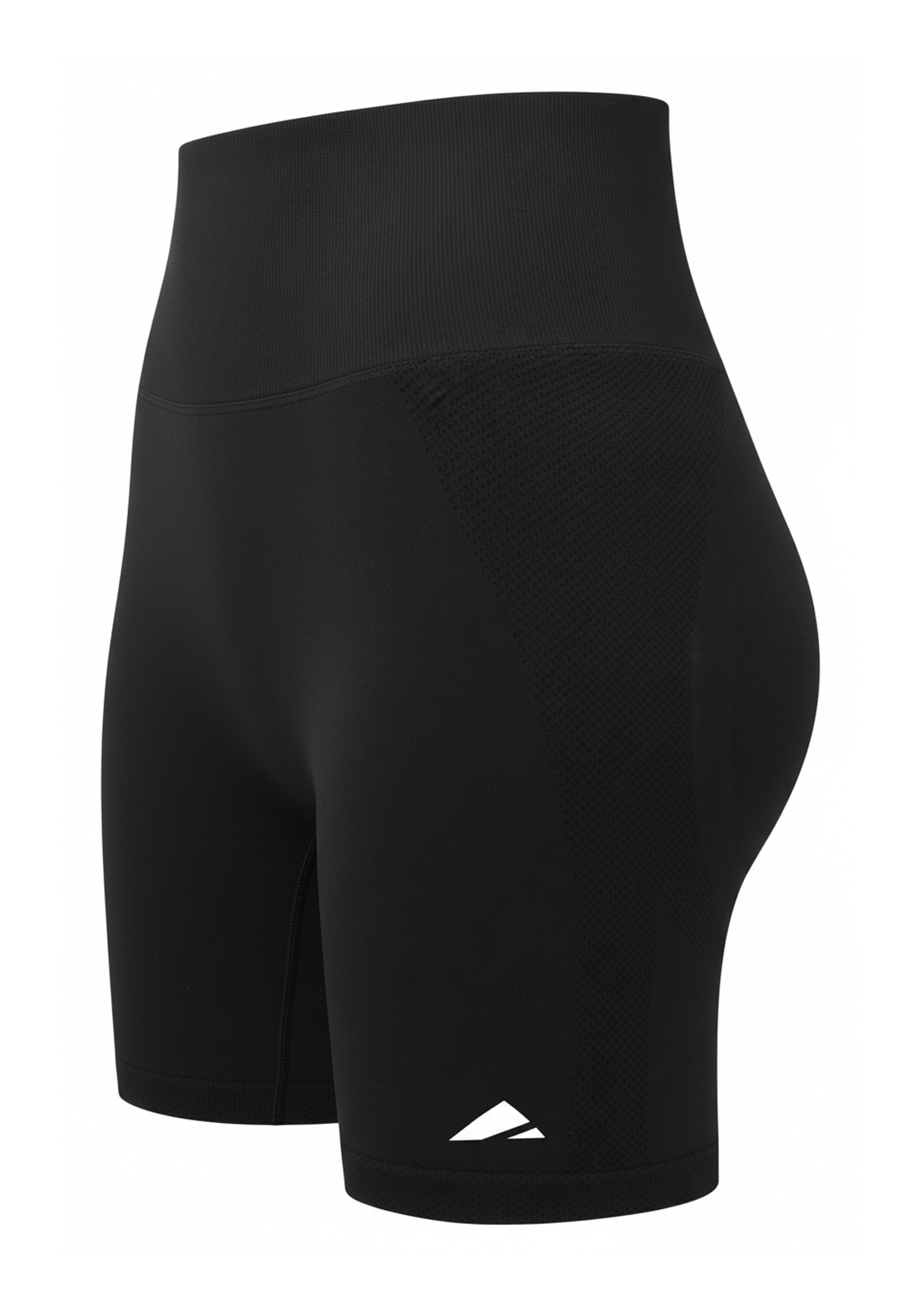 Close-up detail of black Layer Training Legging Shorts showing waistband and breathable paneling.