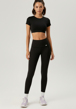 Layer Vento Hybrid performance leggings in black, full-body front view on-model
