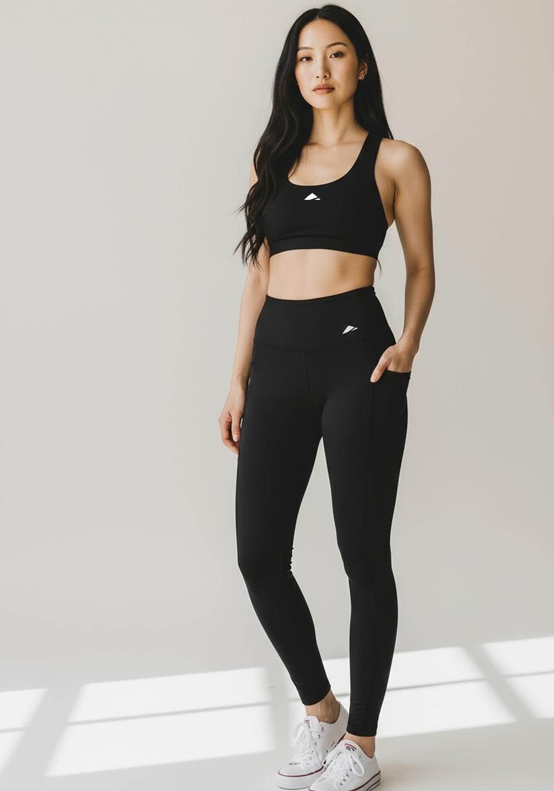 Layer Women’s Vento Training Leggings in black – alternate front view showing supportive waistband and sculpted athletic fit