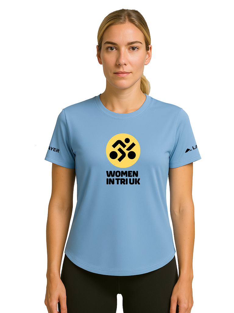 Layer WIT Impact Running Tee in moonlight blue, front view
