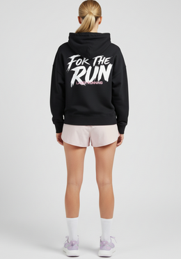 Layer Women's FTR Graphic Hoodie in black, back view bold print
