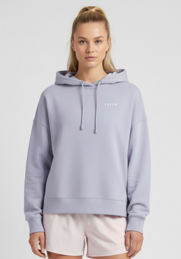 Layer Women's FTR Graphic Hoodie in lavender, front view chest logo
