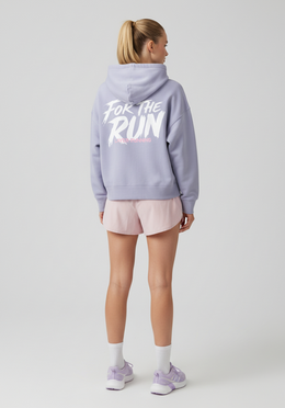 Layer Women's FTR Graphic Hoodie in lavender, side back view
