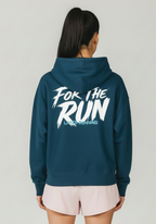 Close-up back view of lavender Layer hoodie with “For The Run” graphic