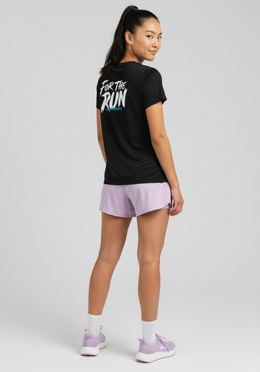 Layer Women's FTR Running Tee in black, three-quarter rear run-ready view
