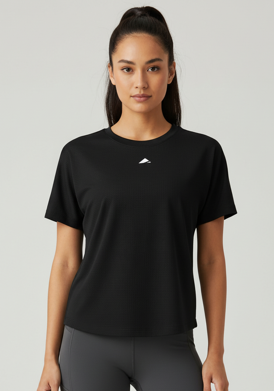 Layer Women's Vento running tee in black, front view
