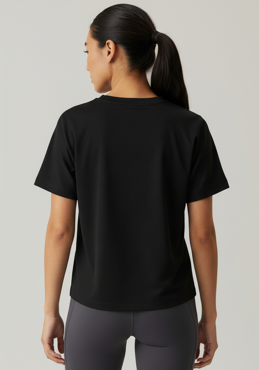 Layer Women's Vento running tee in black, back view

