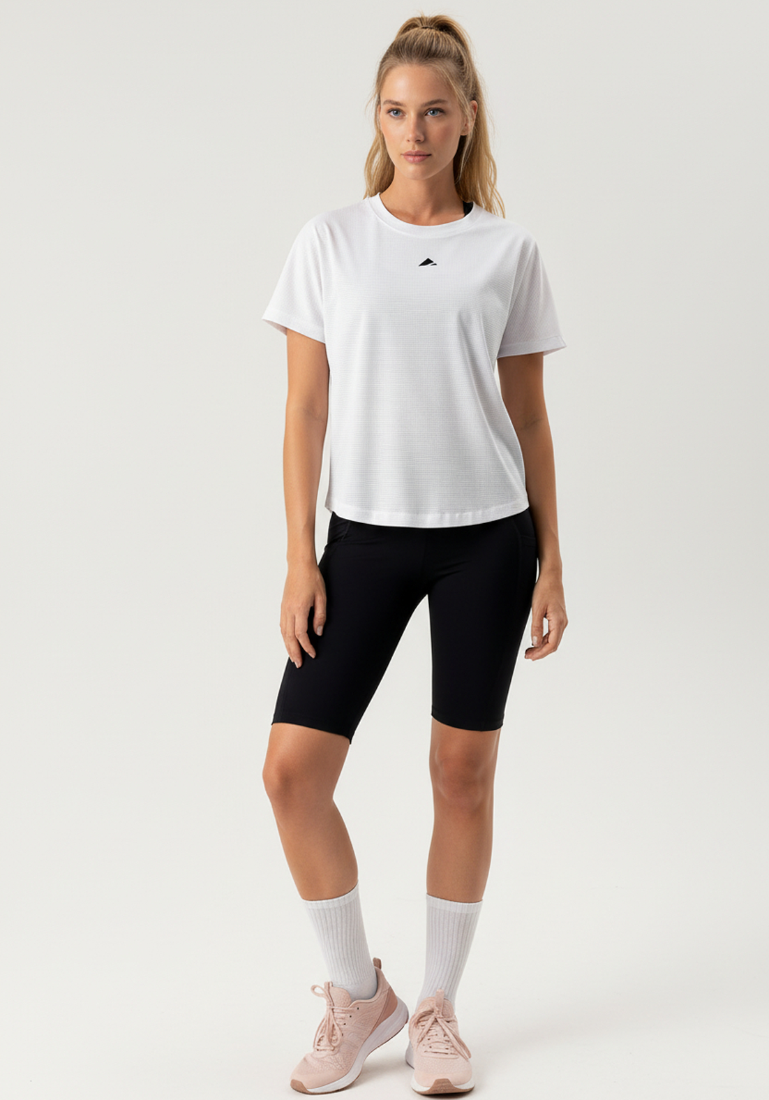 Layer Women's Vento running tee in white, front view on-model

