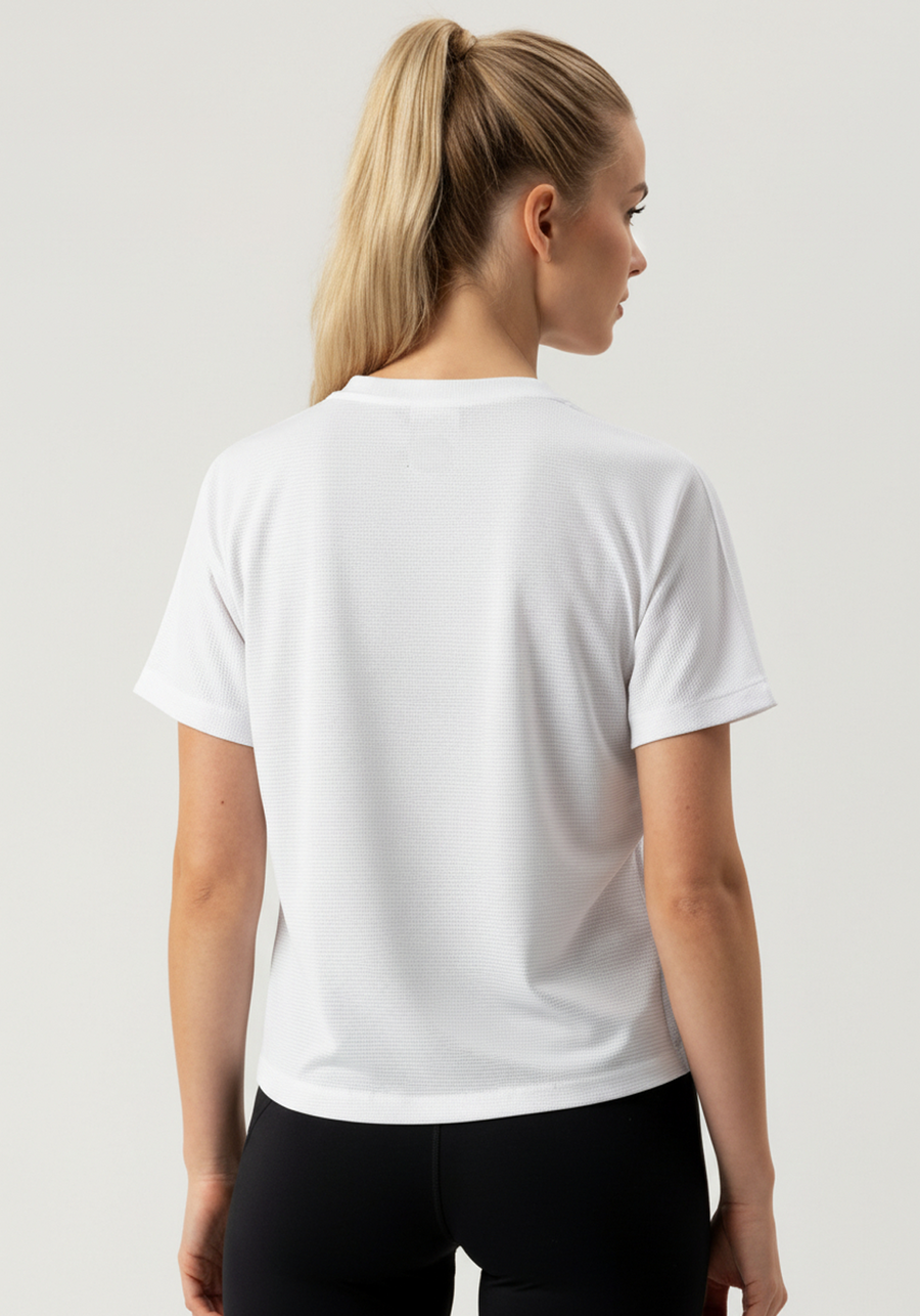 Layer Women's Vento running tee in white, back view
