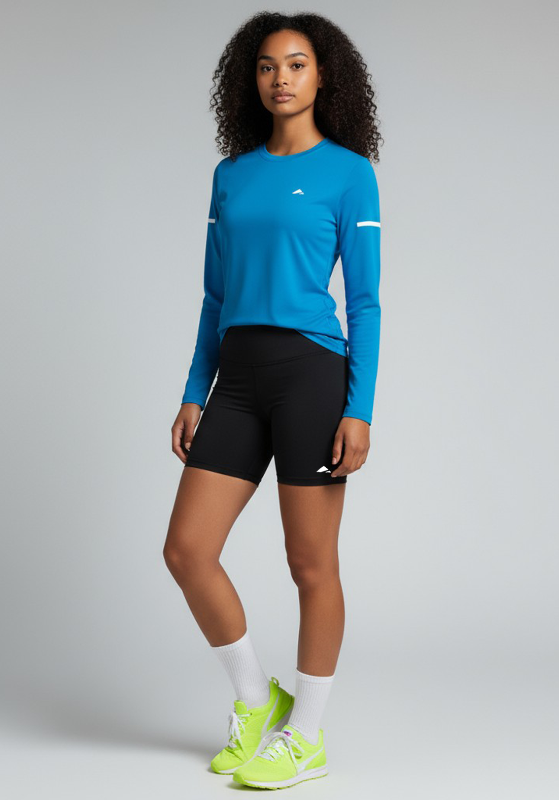 Layer Women’s For The Run Long Sleeve Tee in sapphire – moisture-wicking performance top designed for training and distance running