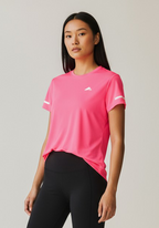 Layer Women’s For The Run Tee in bright pink – close-up front view highlighting soft texture and subtle Layer logo